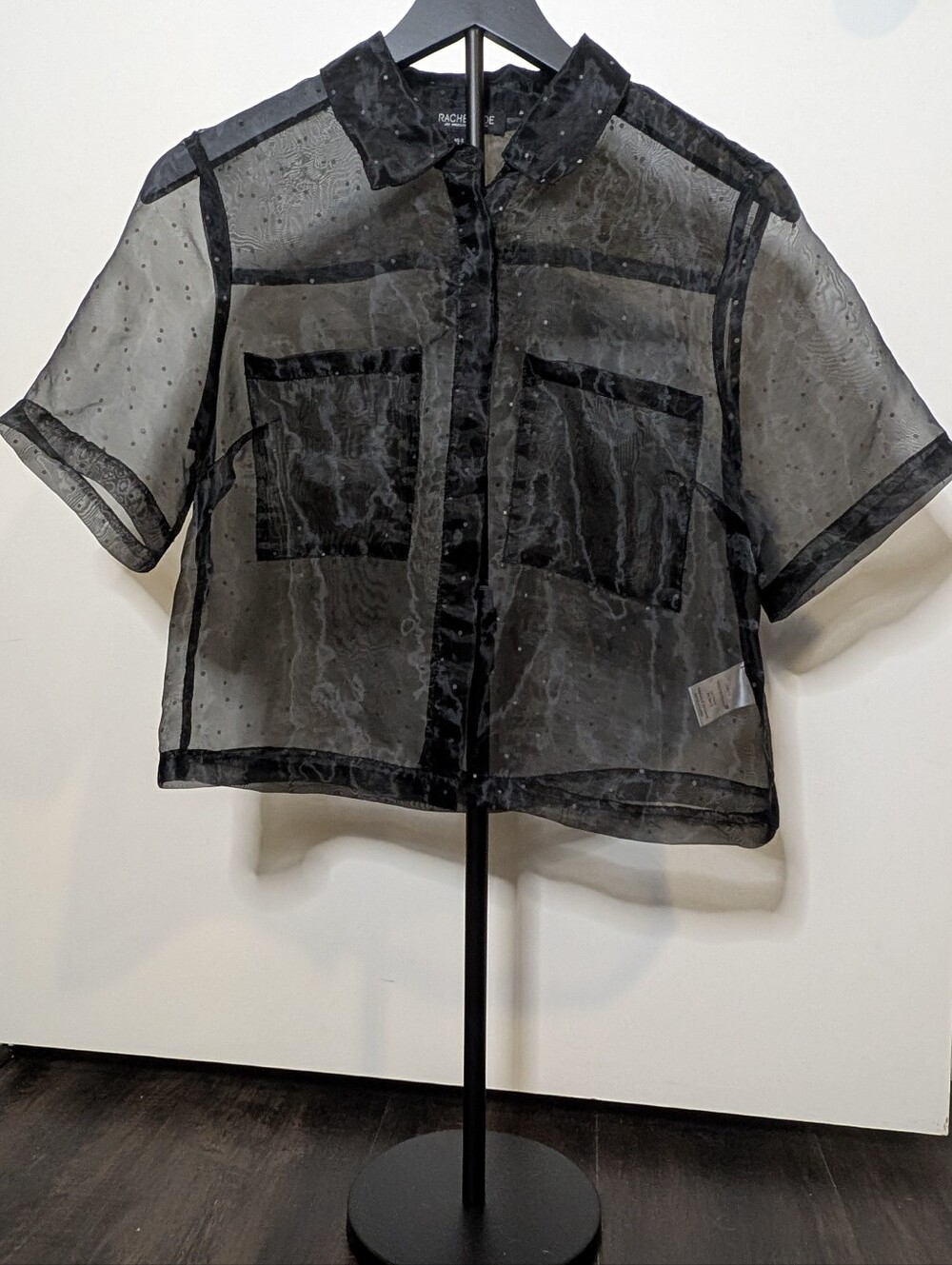 Rachel Zoe Black Sheer Whimsigoth Short-Sleeve Button-Down Blouse 🖤